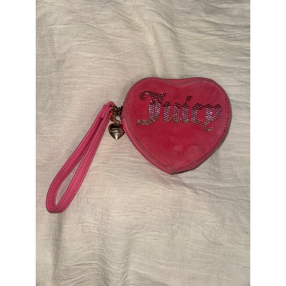 Juicy Couture Pink Be Classic II Heart Zip Around Wallet bag charm wristlet